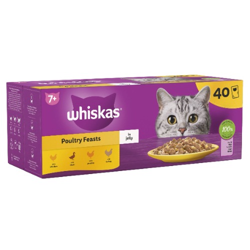 Whiskas 7+ Poultry Selection in Jelly 40x85g Pouches, Senior Cat Food