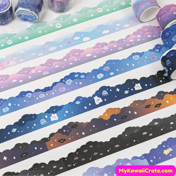 Kawaii Cloudy Sky Decorative Washi Tape ~ Cute Washi Tapes, Fun Decorative Tapes, Clouds Stars Wizard Halloween Washi Tapes, Scrapbooking