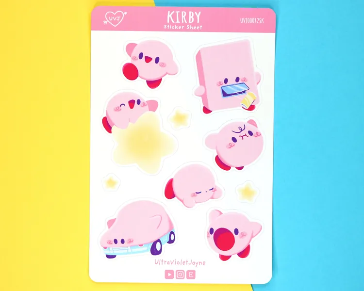 Kirby Sticker Sheet | Video Game Stickers, Laptop Stickers, Cute Stickers