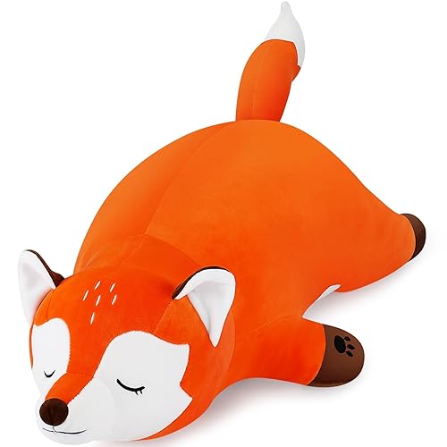 30'' Giant Foxy Plush Stuffed Animal- Fox Plush Pillow, Orange Fox Plushies, Large Sleeping Fox Plush Toy, Cute Hugging Plush Pillow, Room Decor Christmas Birthday Gifts for Kids Girls Boys - Orange Fox