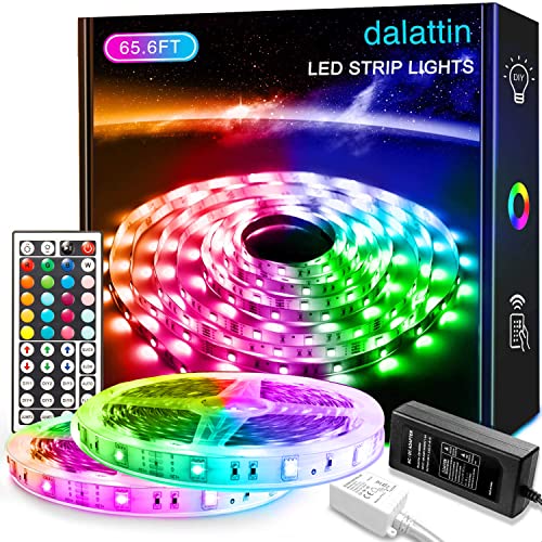dalattin 65.6ft RGB 5050 Led Lights for Bedroom Color Changing Led Strip Lights with 44 Keys Remote,for Home Dorm Room Party Decoration,2 Rolls of 32.8ft - 65.6FT