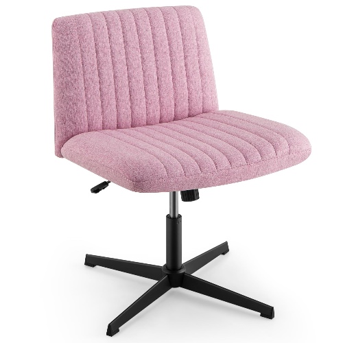 Giantex Modern Pink Upholstered Armless Office Chair, Cross Legged, 120° Rocking, Adjustable Height, Mid Back Swivel Task Chair for Bedroom, Study, Living Room - Pink