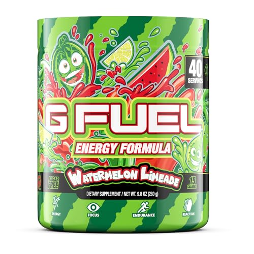 G Fuel Watermelon Limeade Energy Powder, Sugar Free, Clean Caffeine Focus Supplement, Water Mix, Focus Amino, Vitamin + Antioxidants Blend, 9.8 oz (40 Servings) - Watermelon Limeade
