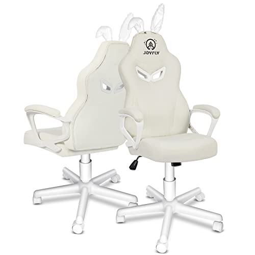 JOYFLY White Gaming Chair, Computer Gaming Chair for Girls Teens, Kawaii Gamer Chair PC Ergonomic Office Chair with PU Dirt-Resistant Leather(White-Bunny) - White-rt