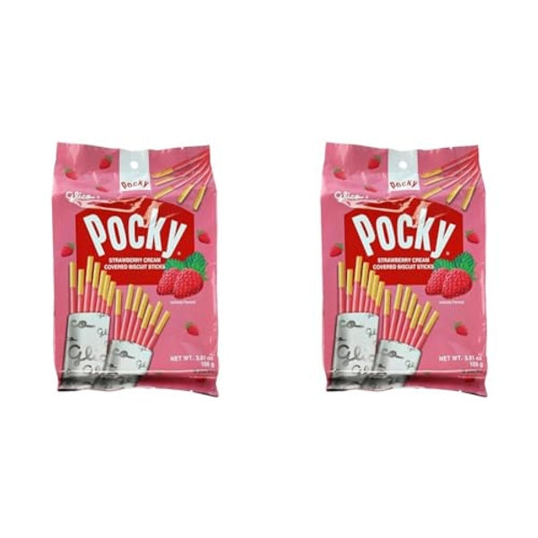 Glico Pocky, Strawberry Cream Covered Biscuit Sticks (9 Individual Bags), 3.81 oz (Pack of 2)