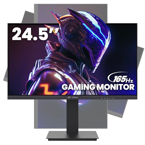 CRUA 24.5Inch Gaming Monitor 144Hz/165Hz, FHD 100% sRGB Computer Monitor, Height/Pivot/Swivel/Tilt Adjustable Vertical Monitor, Support FreeSync, DisplayPort, HDMI, Wall Mount (75mmX75mm) - 24.5Inch - FHD 165HZ