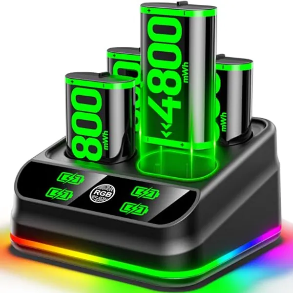 Charger with 4x4800mWh Rechargeable Battery Pack for Xbox One/Xbox Series X|S, Xbox Series Controller Battery Pack with RGB Charging Station for Xbox One/One S/One X/Elite, Xbox Accessories Kit