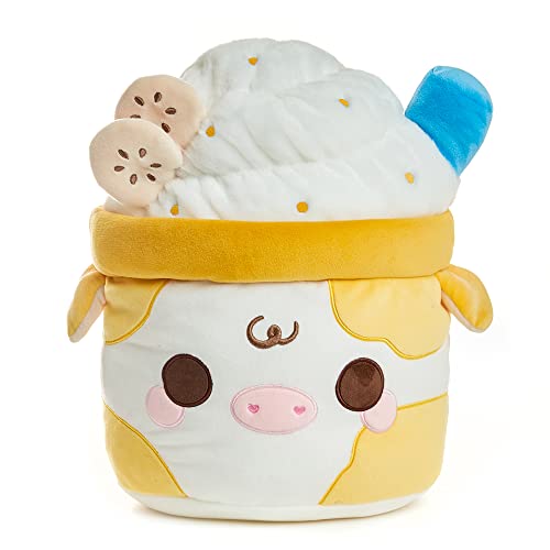 Cuddle Barn PlushGoals - Banana Mooshake Super Soft Cute Kawaii Cow Dessert Drink Collectible Stuffed Animal Plush Toy, 10 inches - Banana Mooshake