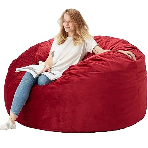 Homguava 5FT Bean Bag Chair Giant Bean Bag with Memory Foam Filled Comfy Bean Bag Chairs for Adults Adult Bean Bag Chair with Dutch Velet Cover for Living Room Bedroom (50x50x34''), Red - 50"x50"x34" - Red