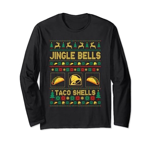 Christmas Jingle Bells Taco Shells Funny Ugly Xmas Sweater Long Sleeve T-Shirt - Adult Unisex - Royal Blue - XX-Large