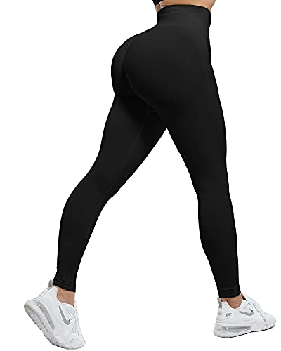 CHRLEISURE 3 Piece Butt Lifting Leggings for Women, Gym Workout Scrunch Butt Seamless Yoga Leggings - Medium - Black