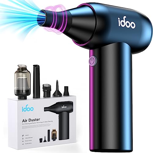 iDOO Electric Compressed Air Duster, Metal Powerful Cordless Air Duster 2-in-1 Mini Desk Vacuum Cleaner, 3 Gear Portable Air Blower for Computer PC, Rechargeable Bug Catcher Vacuum for Insect Clean - I-G-02
