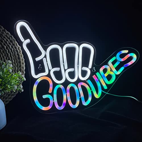  Good Vibes Neon Sign Light for Wall Décor Good Vibes Only Neon Signs Bedroom Game Room Light Up LED Wall Sign Cool Things for Teen Room Gamer Gift Party Holiday (Good Vibes - Dynamic Color Chaning) - Good Vibes - Dynamic Color Chaning