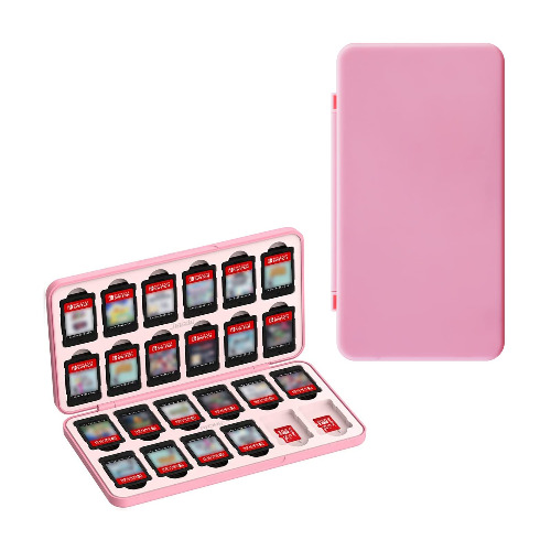 24-Slot Switch Game Card Case Compatible with Switch Games & Micro SD Cards, The Games Holder Organizer Suitable for Switch, Lite & OLED Game Cards, Pink Random Pattern