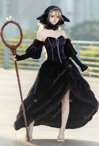 Women Marcille Donato Costume - Master Of The Dungeon Black Dress Set with Headscarf Sleeves and Ears Delicious in Dungeon Cosplay | Top Quality Outfits for Sale