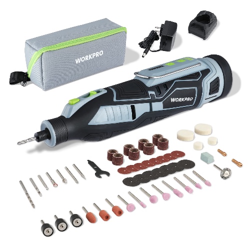 WORKPRO 12V Cordless Rotary Tool Kit, 5 Variable Speeds, Powerful Engraver, Sander, Polisher, 114 Easy Change Accessories, Craft Tool for Handmade and DIY - Grey