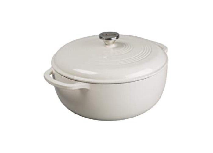 Lodge 7.5 Quart Enameled Cast Iron Dutch Oven with Lid – Dual Handles – Oven Safe up to 500° F or on Stovetop - Use to Marinate, Cook, Bake, Refrigerate and Serve – Oyster White - Oyster White