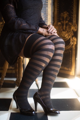 Extraordinary Gossamer Stripes Thigh High | Black/Black