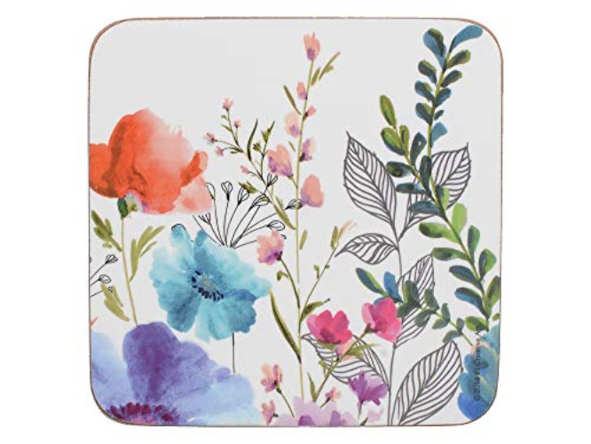 Creative Tops C000338 ‘Meadow Floral’ Printed Cork-Backed Drink Coasters, Square, Multi Colour, 10.5 cm, Set of 6 - Coasters - Meadow Floral