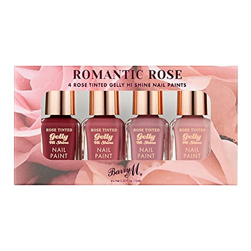 Barry M Romantic Rose Nail Paint Gift Set, 4 rose tinted gelly hi shine shades, Pink