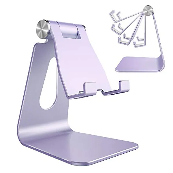 Lucrave Adjustable Cell Phone Stand, Phone Stand, Cradle, Dock, Holder, Aluminum Desktop Stand Compatible with Phone 15 14 13 12 11 Xs Pro Max Xr 8 7 6 6s Plus SE Charging, Accessories Desk, Purple