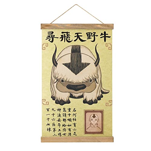 BAWUTZ Appa And Aang Wanted Scroll Poster Wall Fabric Decor Hanging Paintings Wood Frame Hanger Magnetic Kit Holder Print Picture for Living Room Bedroom Decoration - style-16