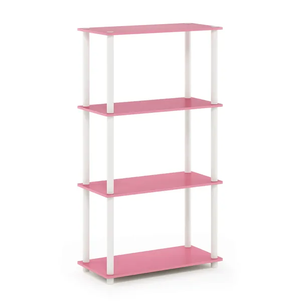Furinno Turn-N-Tube 4-Tier Multipurpose Shelf Display Rack, Round Tubes, Pink/White