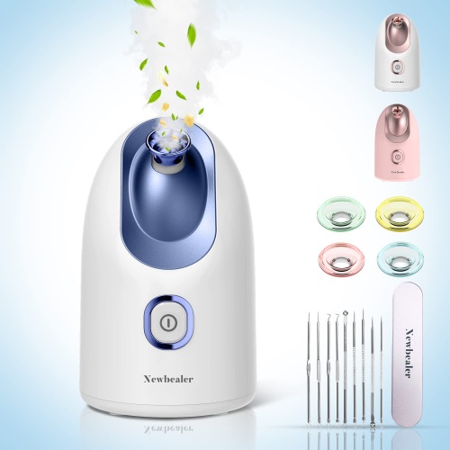 Newbealer Facial Steamer, Mini Aroma Face Steamer, Nano Ionic Hot Mist Face Humidifier for Facial Deep Cleaning, Home Sauna Spa Sprayer with 9 Pieces Acne Remover Kit (Blue, 160 ml) - Mini Blue