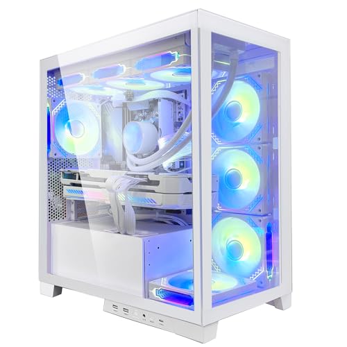 HELLOLAND Ocean Park Gaming Desktop - AMD Ryzen 7 5700X 8 -Core 3.4GHz - RTX 4060 8G - 32GB DDR4 3200MHz - 1TB M.2 NVMe SSD- WiFi -360AIO Liquid Cooler - Windows 11 Pro Desktop Computer-White - White