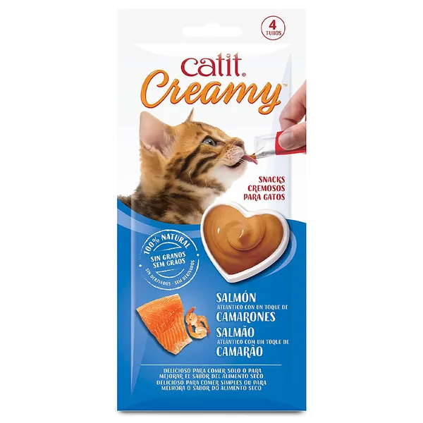 Snack líquido de salmão e camarão para gatos - Catit Creamy