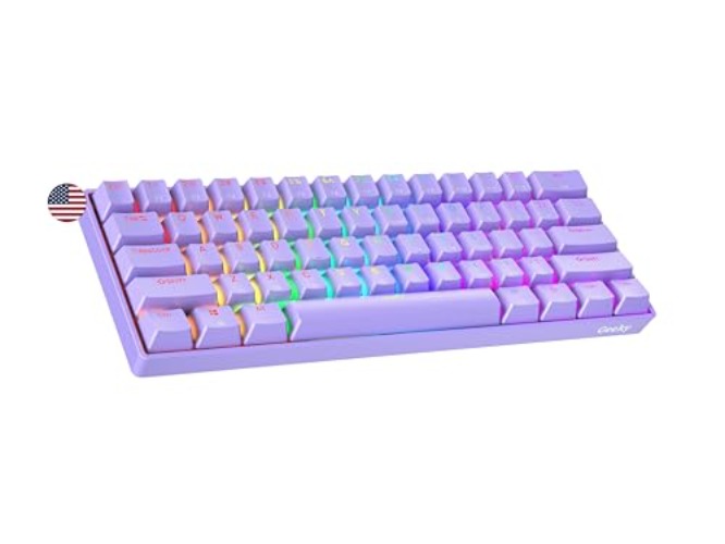 Geeky GK61 60% | Hot Swappable Mechanical Gaming Keyboard | 61 Keys Multi Color RGB LED Backlit for PC/Mac Gamer | ANSI US American Layout (Lavender, Mechanical Speed Yellow) - Hot-Swap Speed Yellow Switch - Lavender