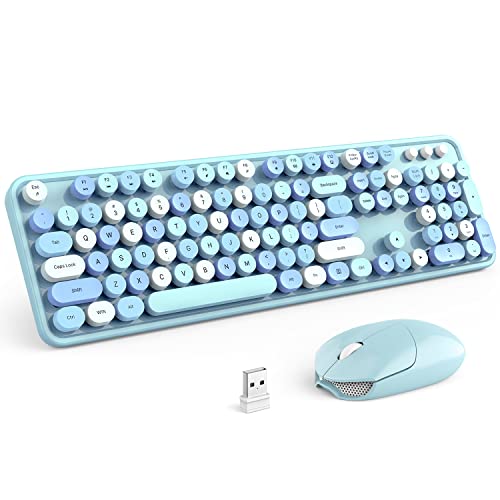 KNOWSQT Wireless Keyboard and Mouse Combo, Blue 104 Keys Full-Sized 2.4 GHz Round Keycap Colorful Keyboards, USB Receiver Plug and Play, for Windows, Mac, PC, Laptop, Desktop - B_blue colorful