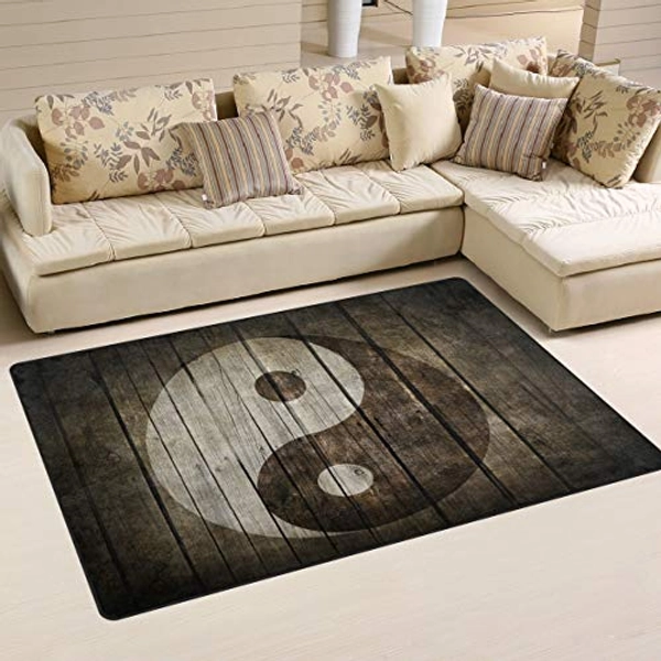 Use7 Tapis mural chinois en bois Ying Yang pour salon, chambre à coucher, 100 x 150 cm