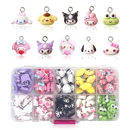 YOKUSHI 100PCS Cute Cartoon Resin Charms for Jewelry Making Bulk with Box, 3D Mini Charms Pendant Cartoon Animal Ornament DIY Cute Charms for Bracelets Necklaces Earrings Keychain - Solid-4