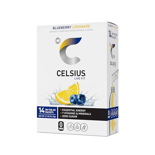 CELSIUS® On-the-Go Powder Sticks Blueberry Lemonade, Essential Energy 2.6 Oz (14 Sticks per Pack) - Blueberry Lemonade