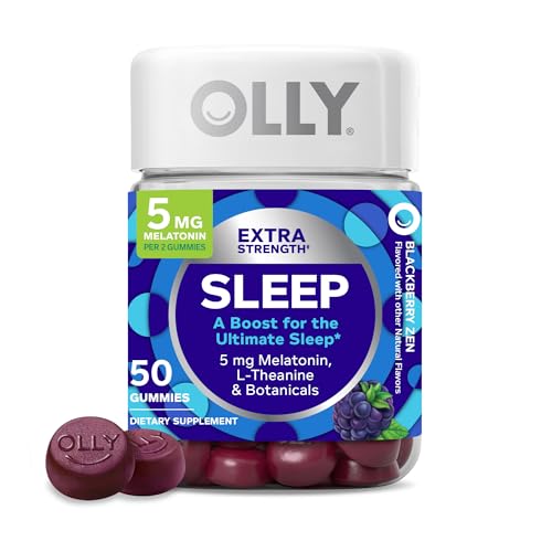 OLLY Extra Strength Sleep Gummy, Occasional Sleep Support, 5 mg Melatonin, L-Theanine, Chamomile, Lemon Balm, Sleep Aid, BlackBerry - 50 Count - 1 Count (Pack of 50) - Nutritional Supplement