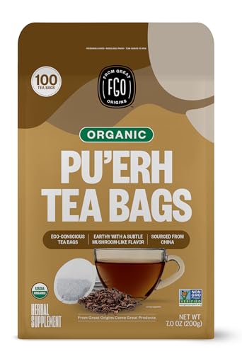 FGO Organic Pu'erh Tea, Eco-Conscious Tea Bags, 100 Count - Pu'erh - 100 Count (Pack of 1)