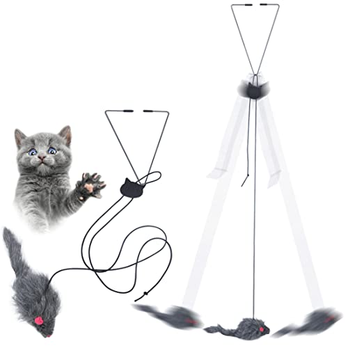 Kalimdor Interactive Cat Feather Toys,Retractable Cat Teaser Toy 2pack，Hanging Interactive cat Toys for Indoor Cats Kitten Play Chase Exercise, Kitten Mental Exercise Kitten Toys - 2 pack