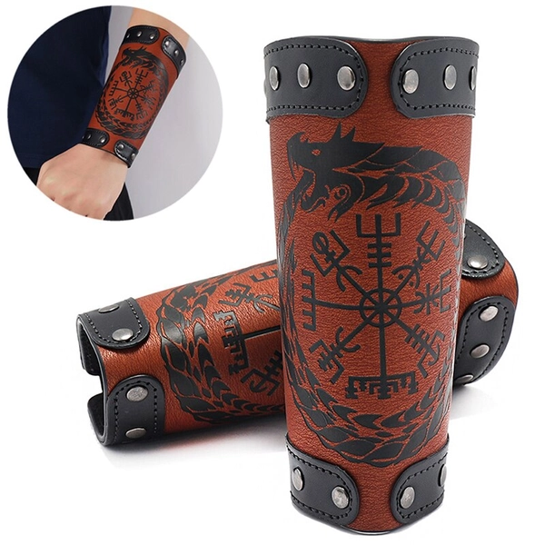 Trendy Odin Symbol of Runes Wide Bangle Nordic Viking Compass Punk Dragon Head Leather Bracelet Men Cuff Wristband Jewelry Gift