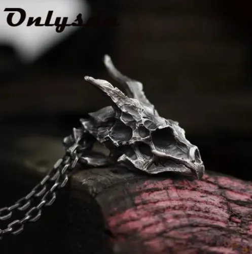 Charms Viking Dragon Skull Pendant Necklace