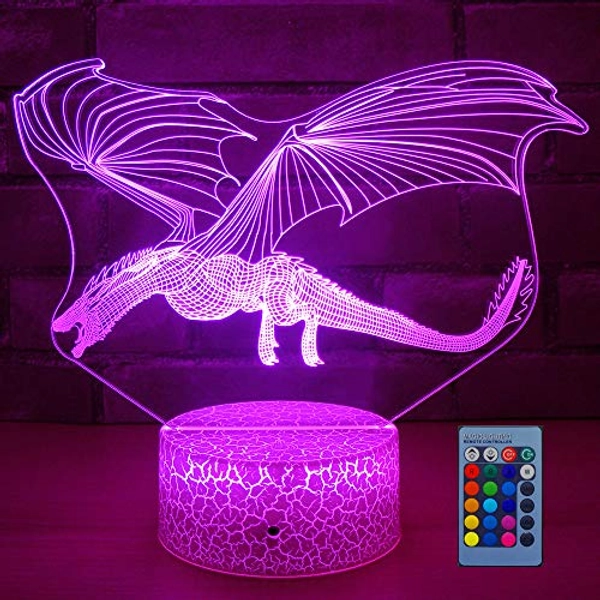 HYODREAM DragonToys Dragon Gifts Kids Night Light,16 Colors with Remote 3D Optical Illusion Kids Lamp as a Pefect Gifts for Boys and Girls GOT on Birthday or Holiday… - ice dragon