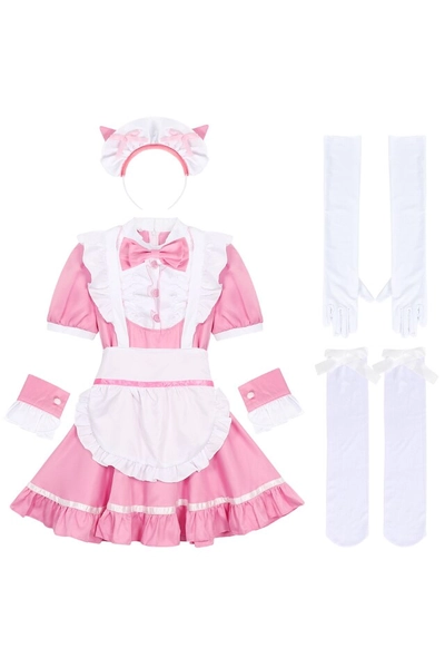 Costum Obsessive Maid, Cu accesorii pentru cap, AmzBarley, Roz