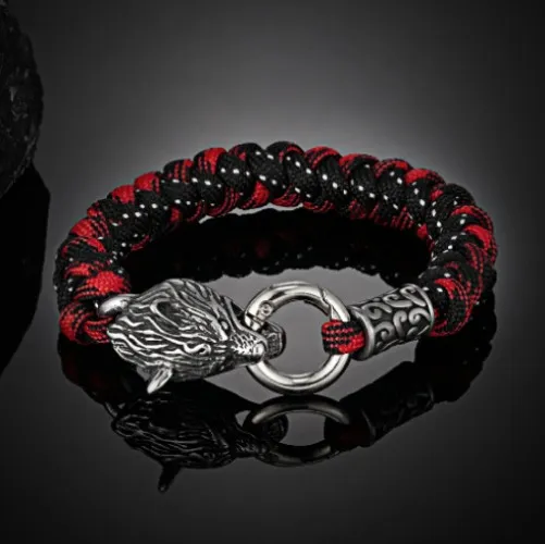 Retro Norse Odin's Wolf Survival Bracelets Men Viking Geri&Freki Stainless Steel