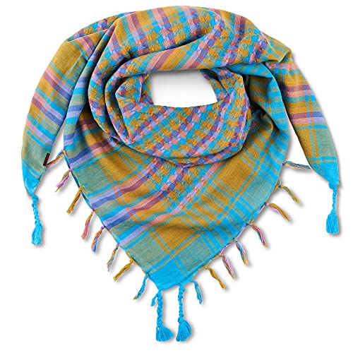 LOVARZI Desert Shemagh Scarf - Colourful Fashion Scarves for Men & Women - Style As Neck, Face & Head Scarf - 100% Cotton Arab Palestinian Scarf - Multicoloured Blue