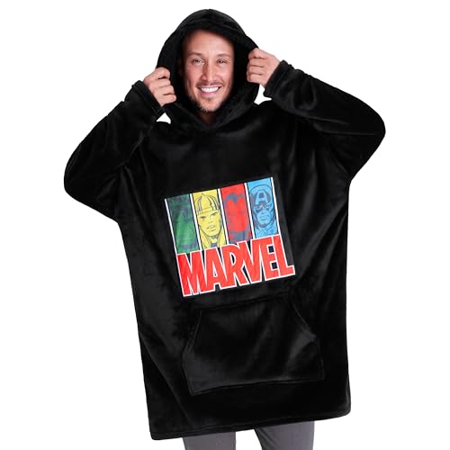 Marvel Oversized Blanket Hoodie for Men Captain America Iron Man - One Size - Black