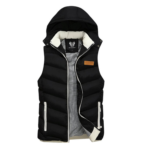 Mens Classic Black Ultra Warm Winter Hooded Puffy Vest - Black / XS