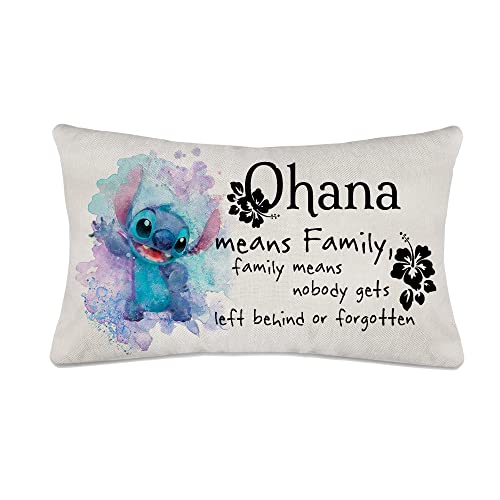 Axmosto Ohana Means Family Cushion Cover, Stitch and Hibiscus Flower Printed Pillow Cover, Lovely Gifts for Daughter Son Grandchildren, Home Decor for Kids or Stitch Fans, 30_x 50_cm(axmosto-002)