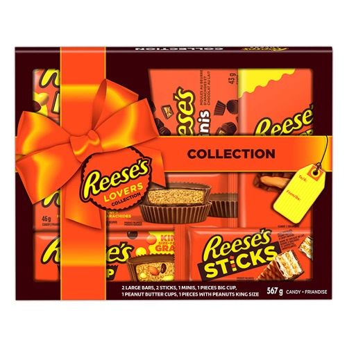 REESE'S Lovers Chocolate Peanut Butter Assorted Candy Gift Box, Valentine's Day Chocolate to Share, 567g (8 Assorted Bars) - Gift Box Reese's Lovers Box NEW 567 Grams