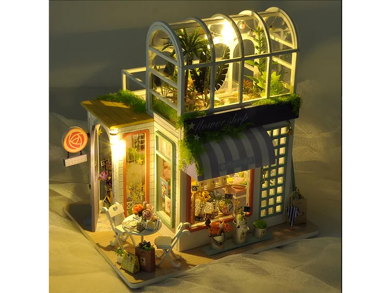Dream shop DIY Dollhouse Miniature with Furniture, DIY Dollhouse Kit Plus Dust Proof and Music Movement, 1:24 Scale Creative Room Idea