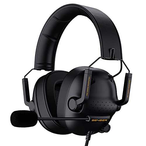 SENZER SG500 Surround Sound Pro Gaming Headset with Noise Cancelling Microphone - Detachable Memory Foam Ear Pads - Portable Foldable Headphones for PC, PS4, PS5, Xbox One, Switch - Black - Black